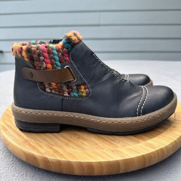 Rieker Felicitas 84 Multicolor Collar Ankle Boots Womens Size 39 / 8.5 Side Zip - Picture 1 of 10